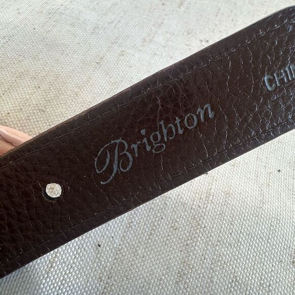 Brighton Leather & Wood Brown Vintage Men’s Belt 34/XL - Picture 4 of 6